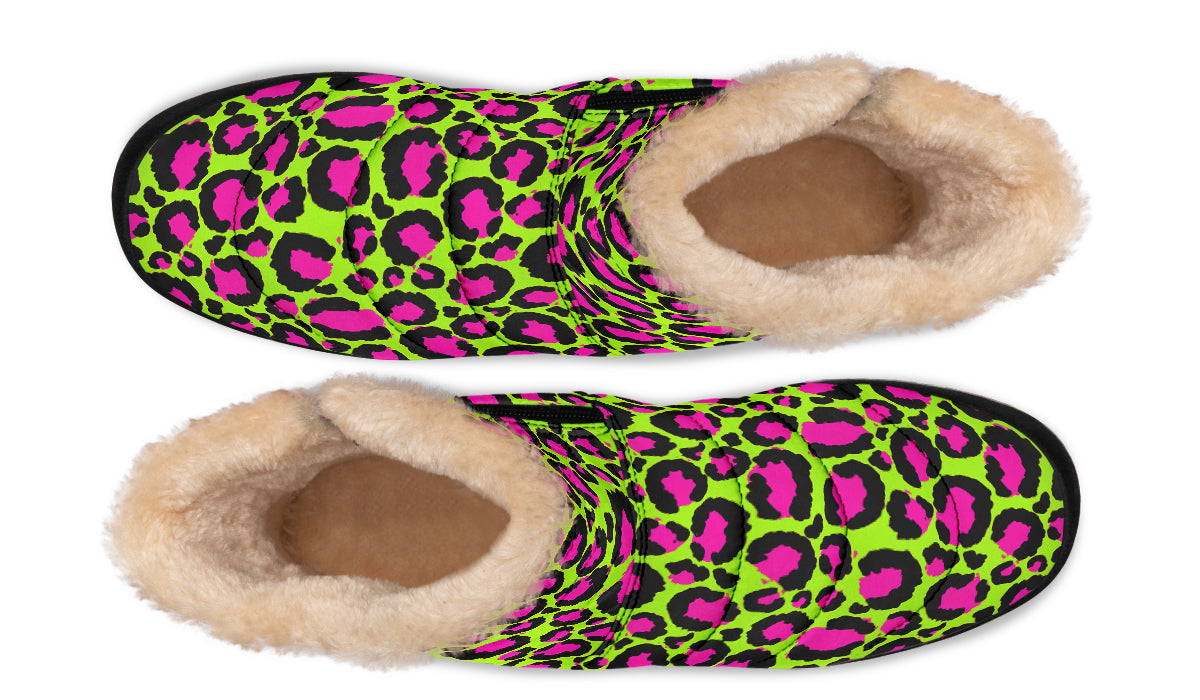 Neon Leopard Faux Fur Ankle Boots