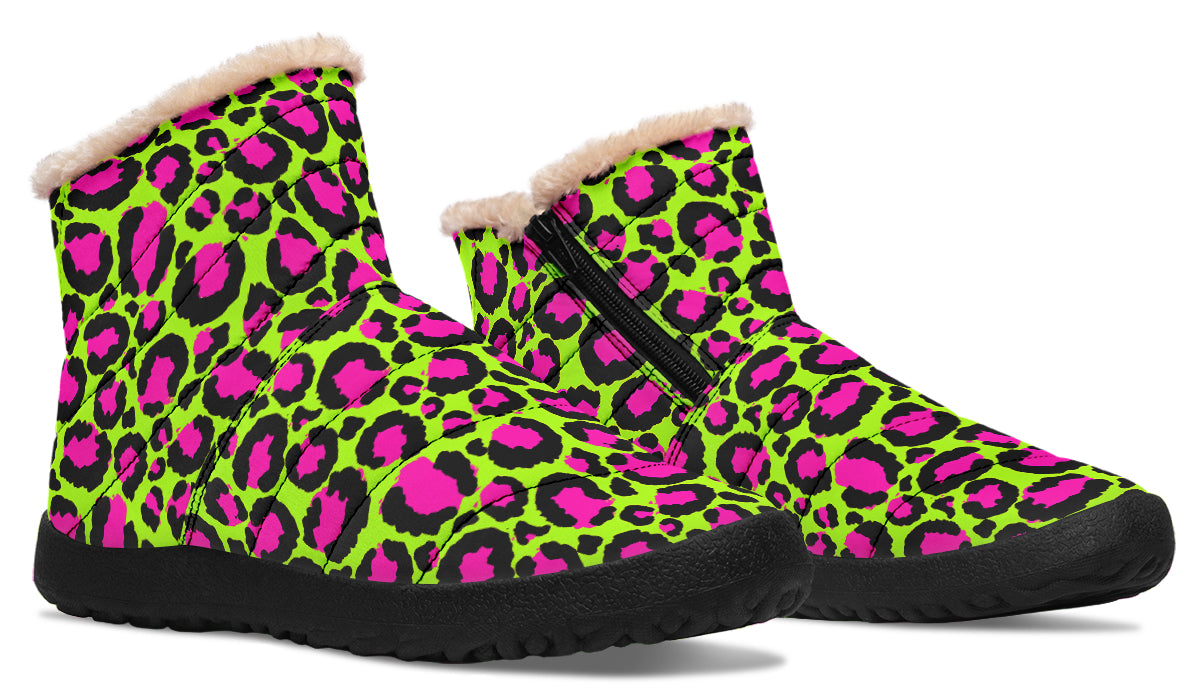 Neon Leopard Faux Fur Ankle Boots