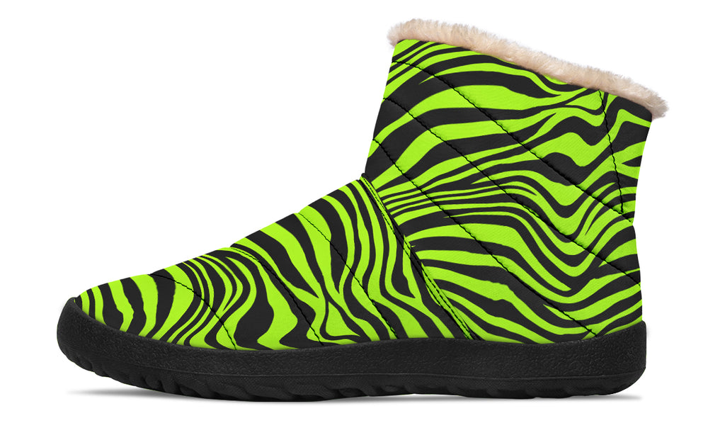 Neon Leopard x Neon Zebra Green Mismatch Faux Fur Ankle Boots