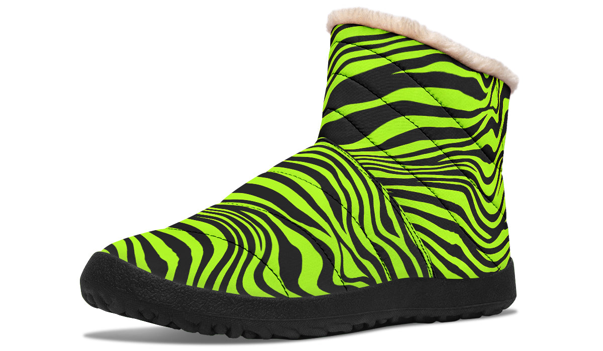 Neon Leopard x Neon Zebra Green Mismatch Faux Fur Ankle Boots
