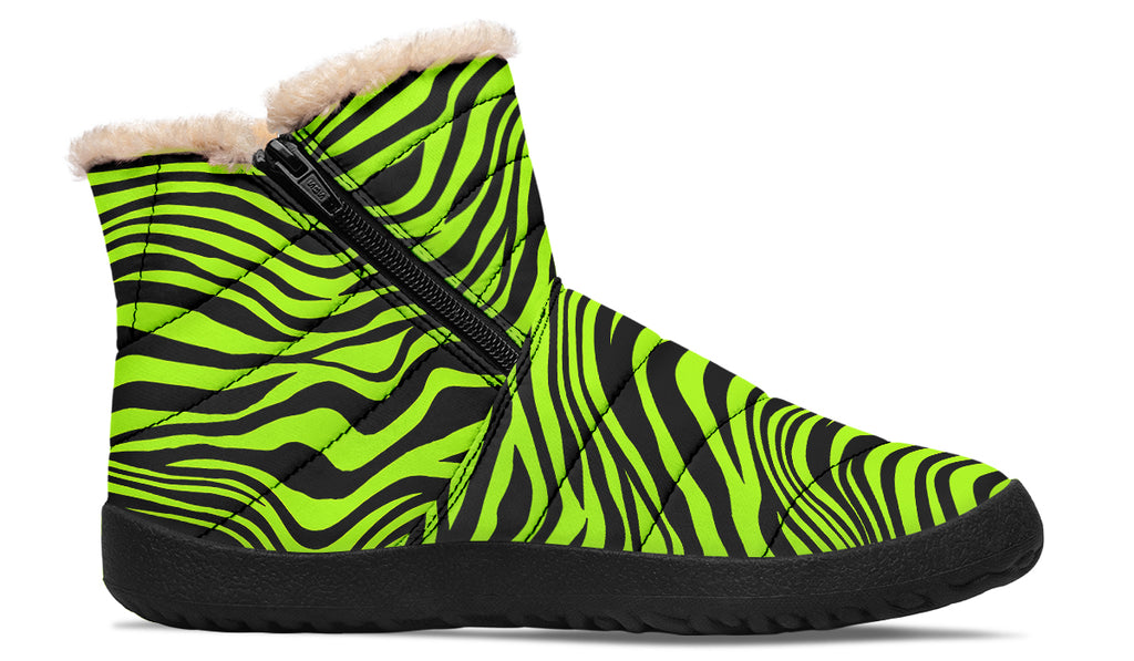 Neon Leopard x Neon Zebra Green Mismatch Faux Fur Ankle Boots