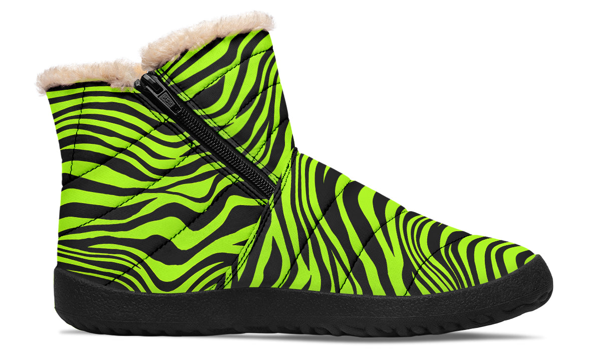 Neon Leopard x Neon Zebra Green Mismatch Faux Fur Ankle Boots