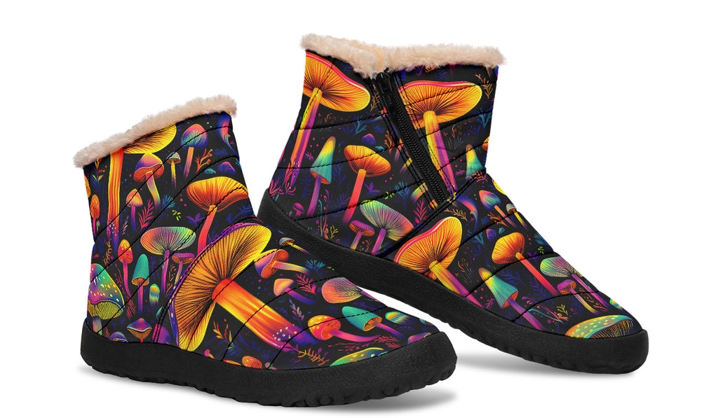 Neon Mushrooms Faux Fur Ankle Boots