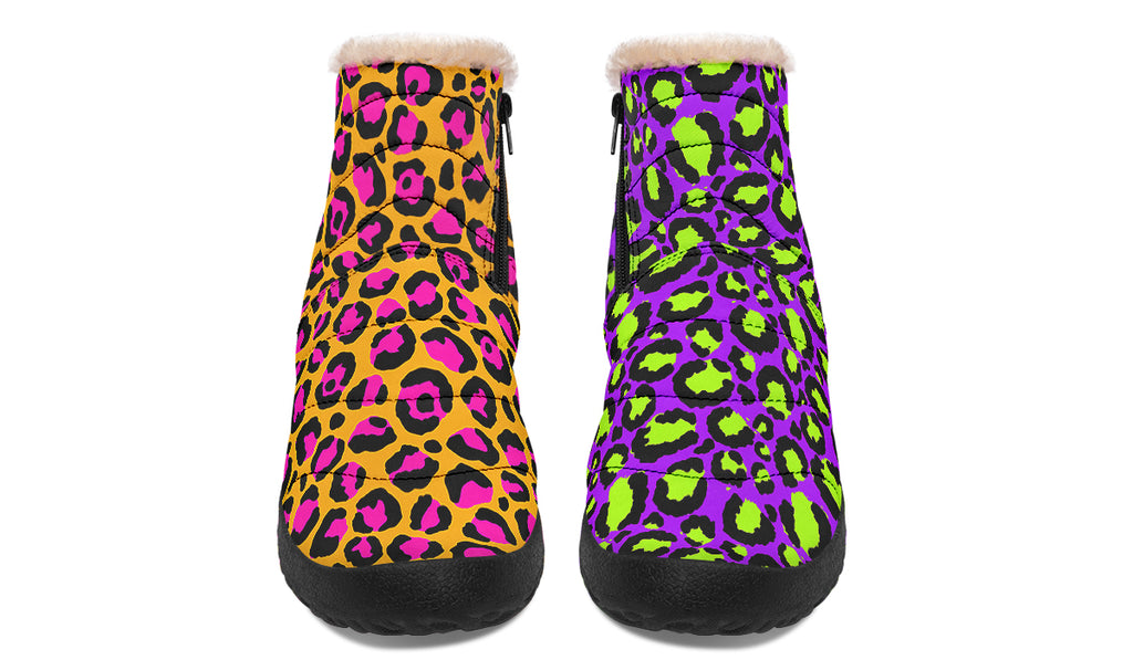 Neon Safari x Zombie Leopard Mismatch Faux Fur Ankle Boots