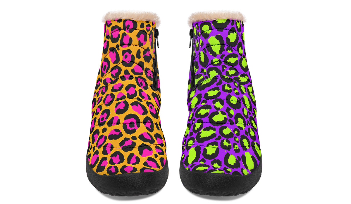 Neon Safari x Zombie Leopard Mismatch Faux Fur Ankle Boots