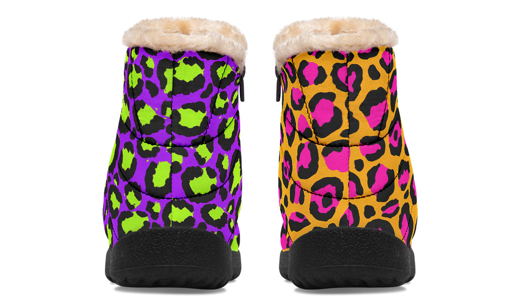 Neon Safari x Zombie Leopard Mismatch Faux Fur Ankle Boots