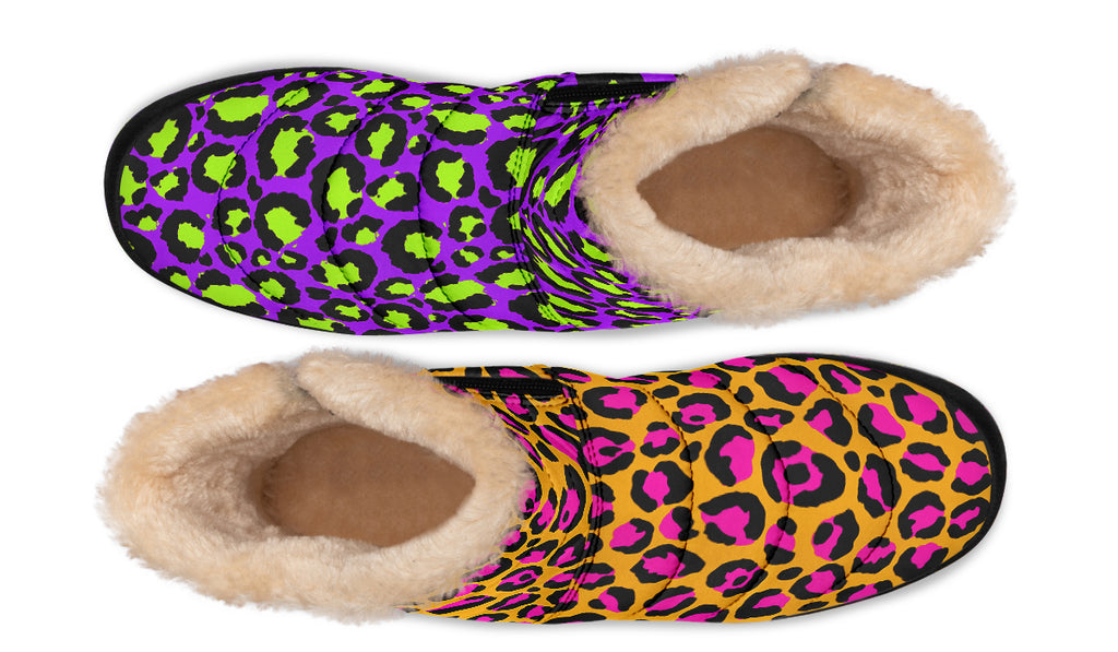 Neon Safari x Zombie Leopard Mismatch Faux Fur Ankle Boots