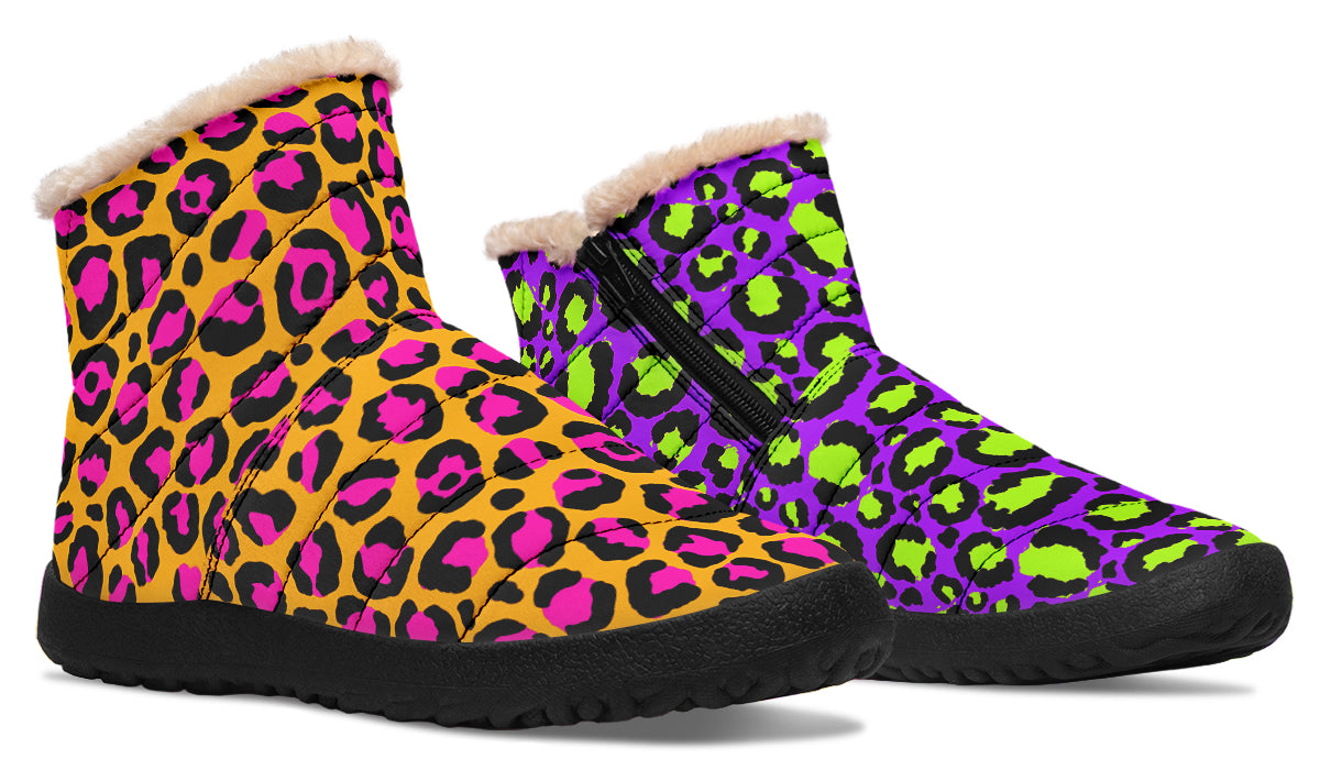Neon Safari x Zombie Leopard Mismatch Faux Fur Ankle Boots