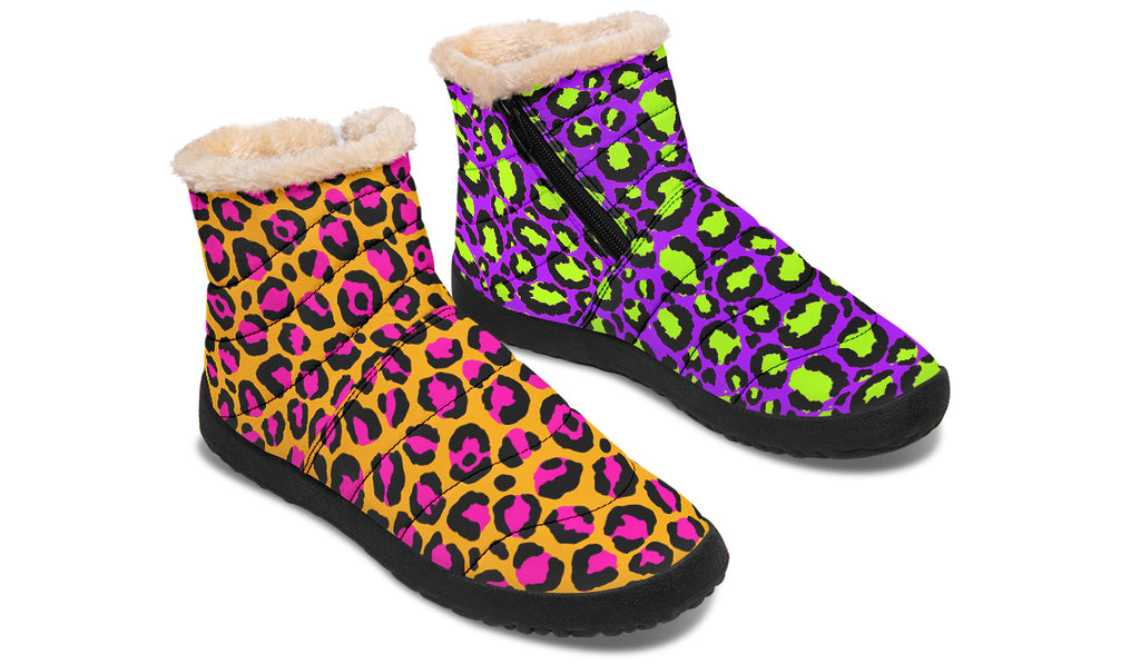 Neon Safari x Zombie Leopard Mismatch Faux Fur Ankle Boots
