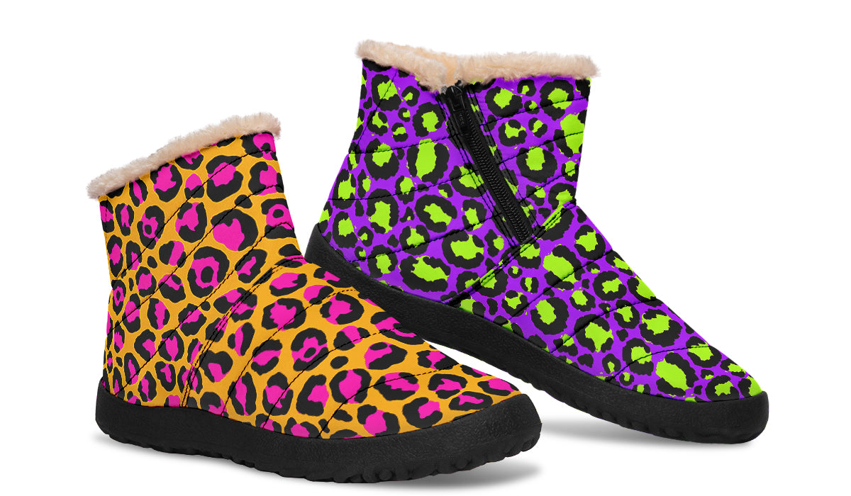 Neon Safari x Zombie Leopard Mismatch Faux Fur Ankle Boots