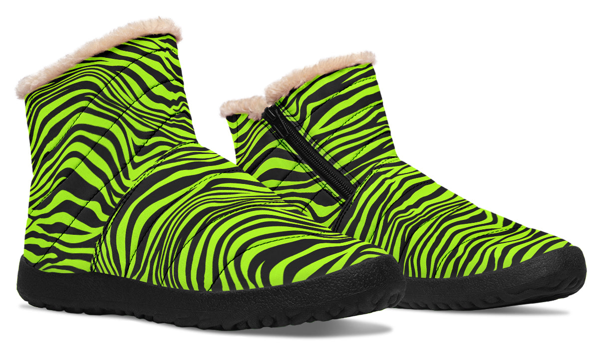 Neon Zebra Faux Fur Ankle Boots
