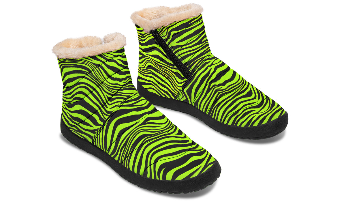 Neon Zebra Faux Fur Ankle Boots