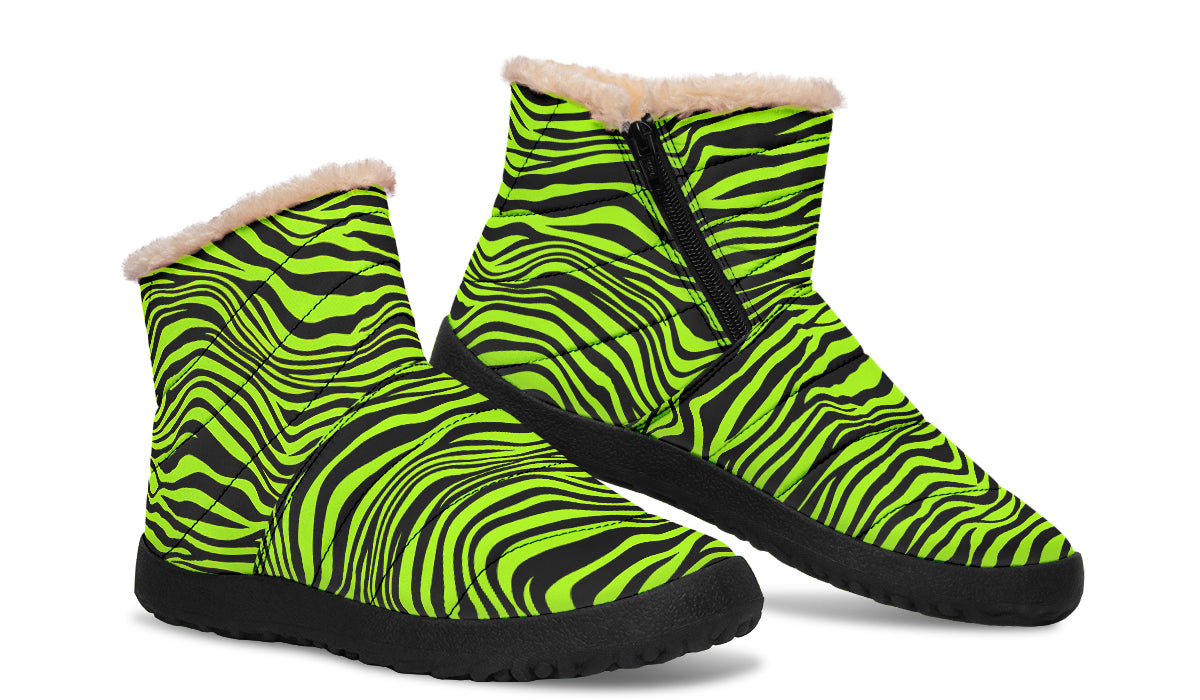 Neon Zebra Faux Fur Ankle Boots