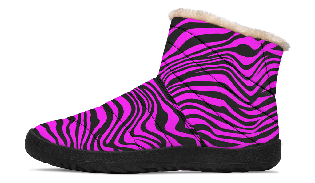 Neon Zebra Fuchsia Faux Fur Ankle Boots