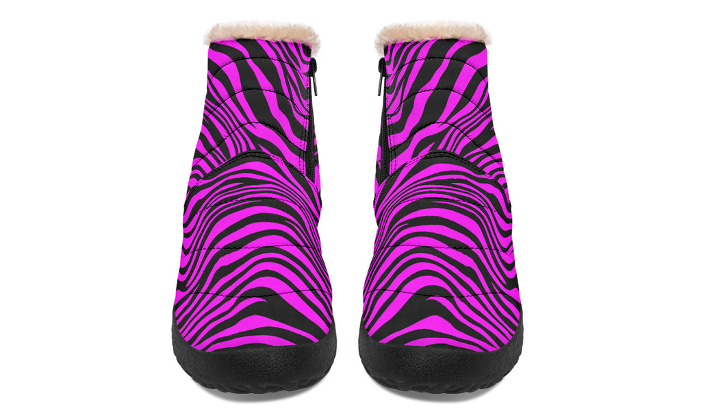 Neon Zebra Fuchsia Faux Fur Ankle Boots