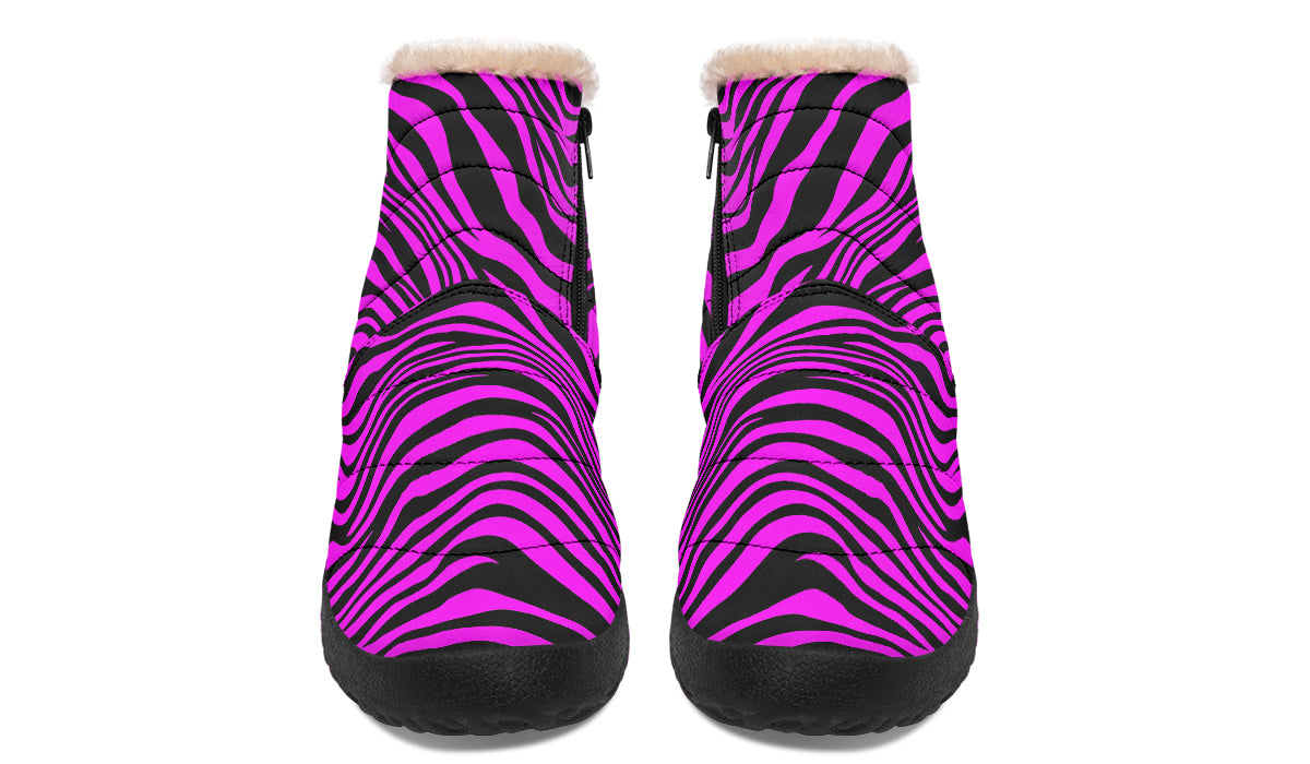 Neon Zebra Fuchsia Faux Fur Ankle Boots