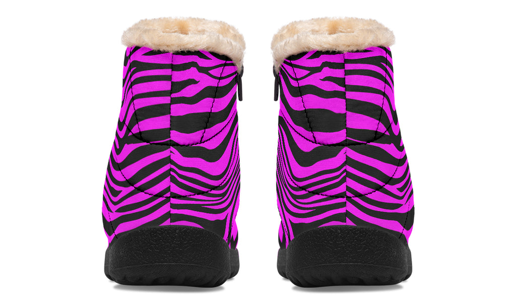 Neon Zebra Fuchsia Faux Fur Ankle Boots