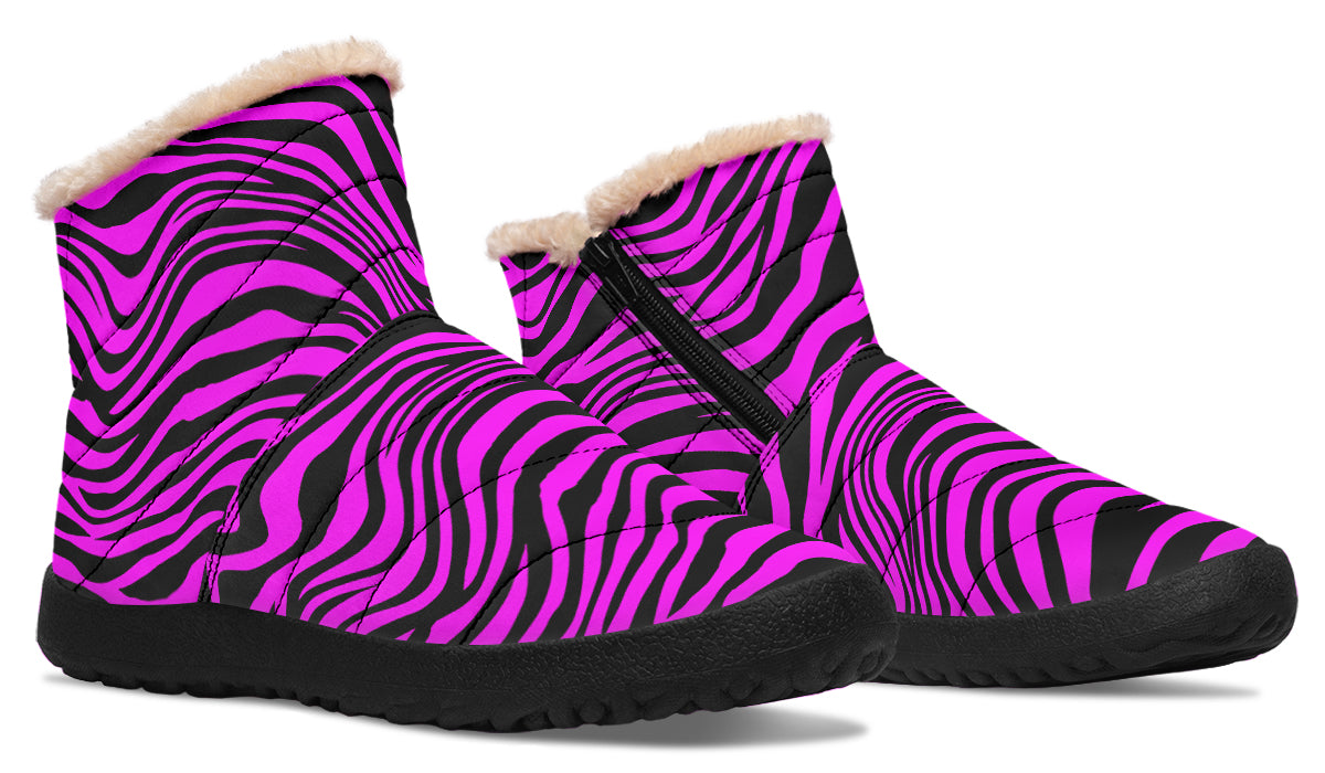 Neon Zebra Fuchsia Faux Fur Ankle Boots