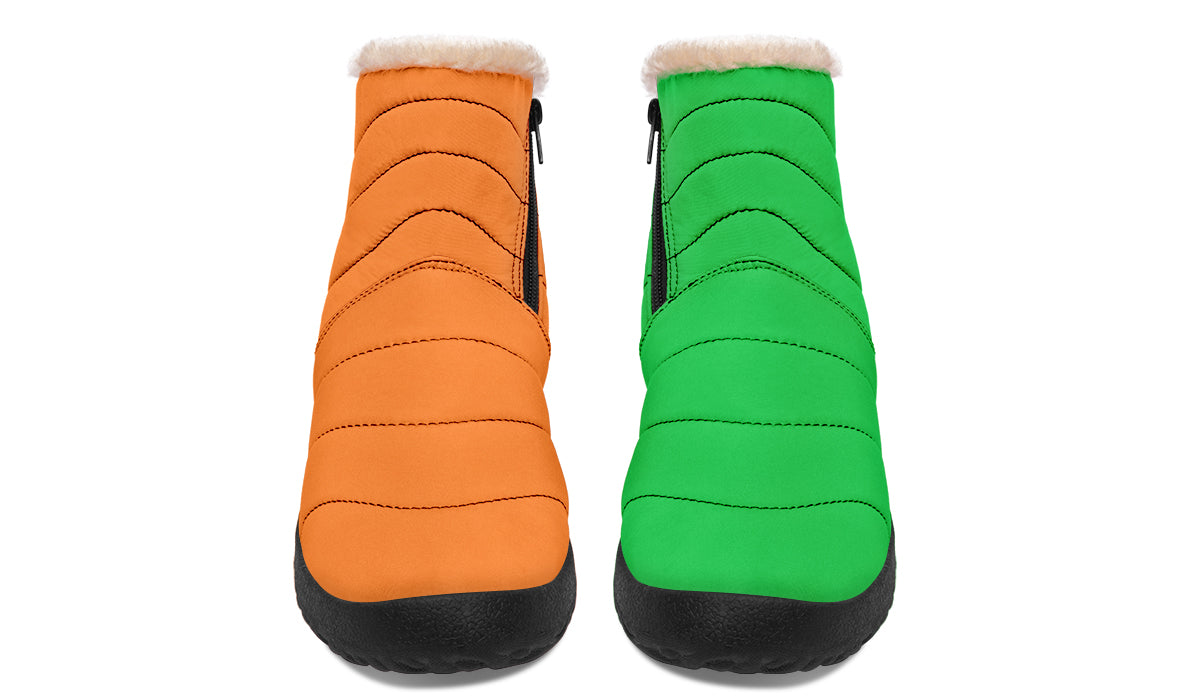 Orange and Green Mismatch Faux Fur Ankle Boots