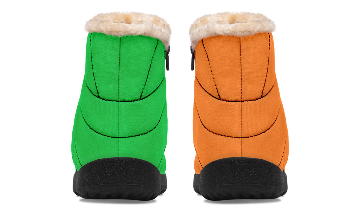 Orange and Green Mismatch Faux Fur Ankle Boots