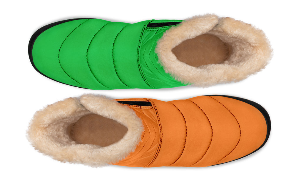 Orange and Green Mismatch Faux Fur Ankle Boots