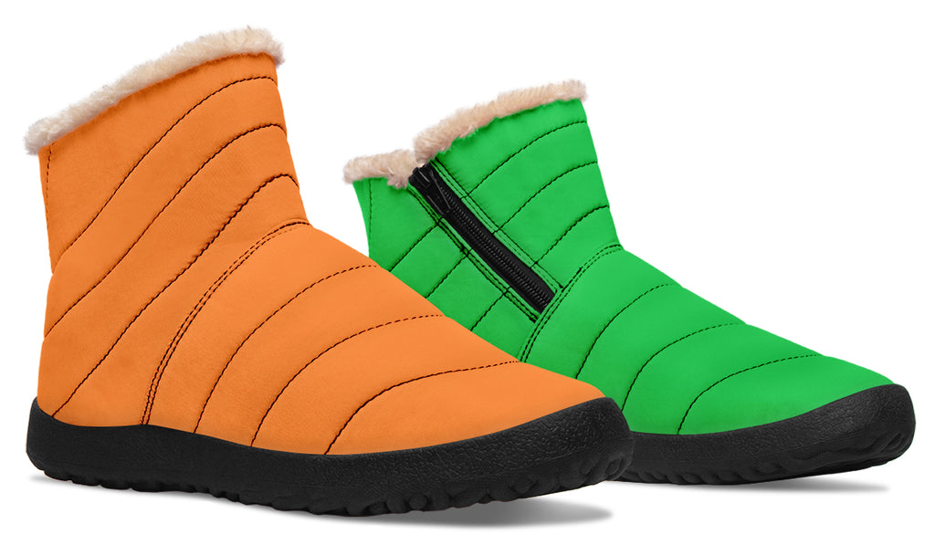 Orange and Green Mismatch Faux Fur Ankle Boots