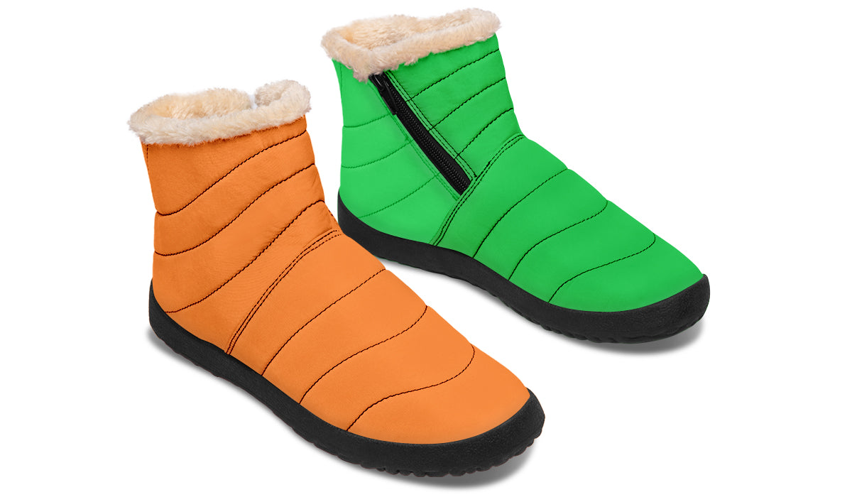 Orange and Green Mismatch Faux Fur Ankle Boots