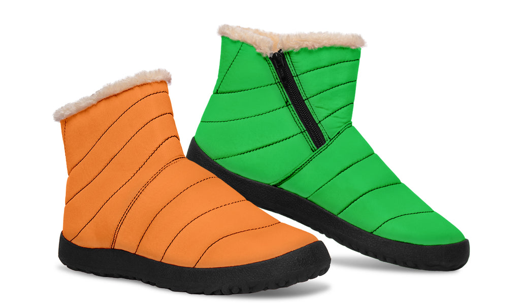 Orange and Green Mismatch Faux Fur Ankle Boots