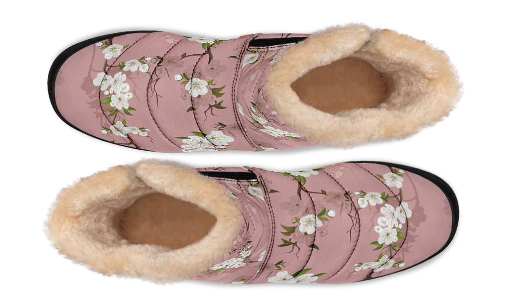 Peach Blossoms Faux Fur Ankle Boots