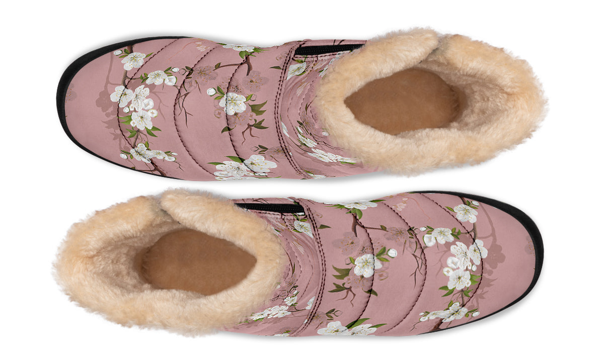 Peach Blossoms Faux Fur Ankle Boots