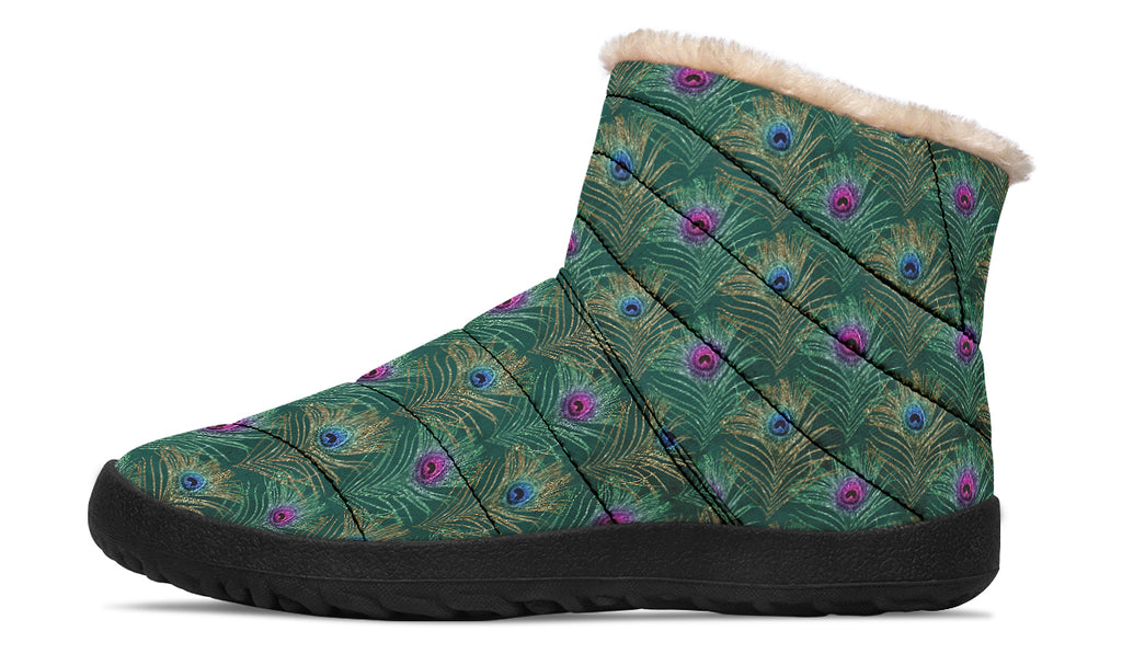 Peacock Feathers Faux Fur Ankle Boots