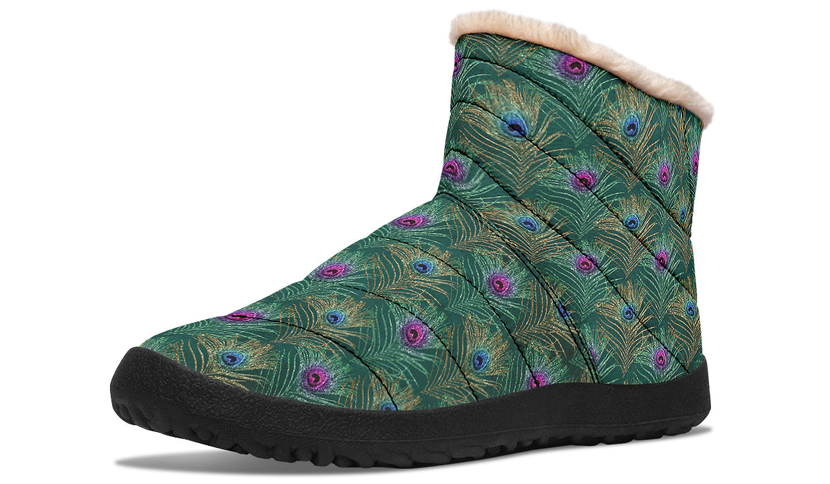 Peacock Feathers Faux Fur Ankle Boots