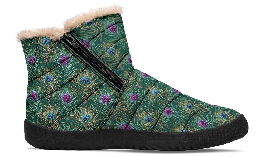 Peacock Feathers Faux Fur Ankle Boots