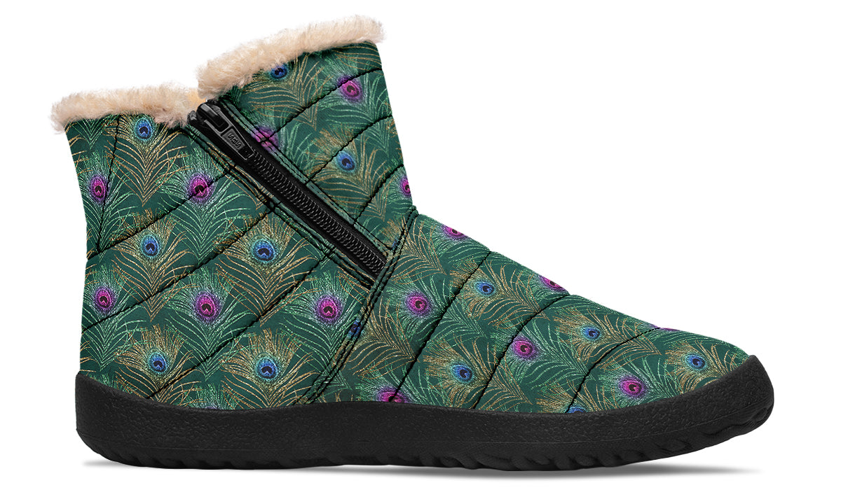 Peacock Feathers Faux Fur Ankle Boots