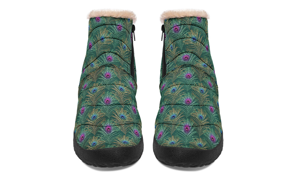Peacock Feathers Faux Fur Ankle Boots