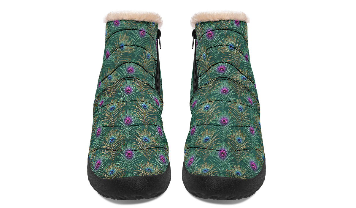 Peacock Feathers Faux Fur Ankle Boots