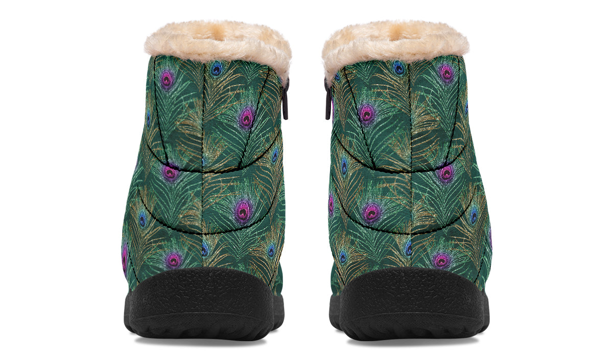 Peacock Feathers Faux Fur Ankle Boots
