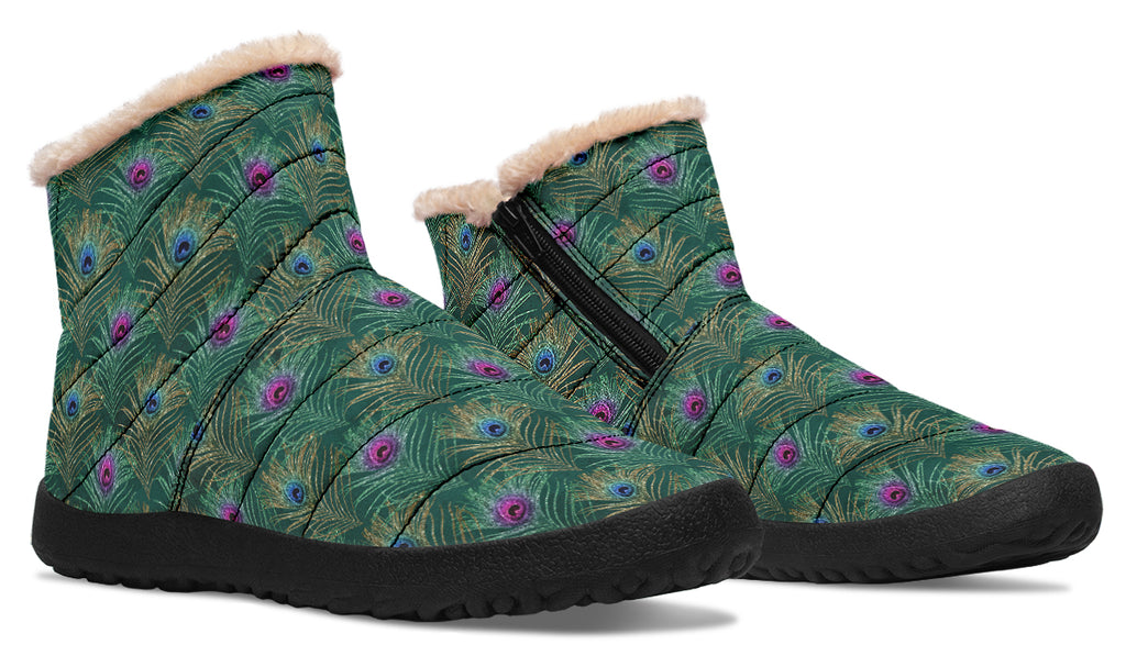 Peacock Feathers Faux Fur Ankle Boots