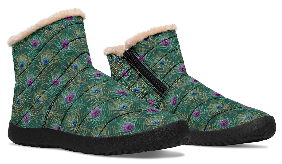 Peacock Feathers Faux Fur Ankle Boots