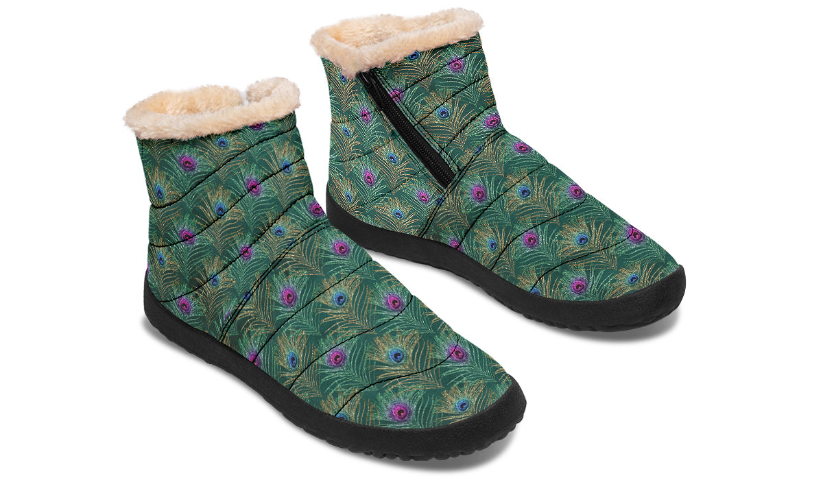 Peacock Feathers Faux Fur Ankle Boots