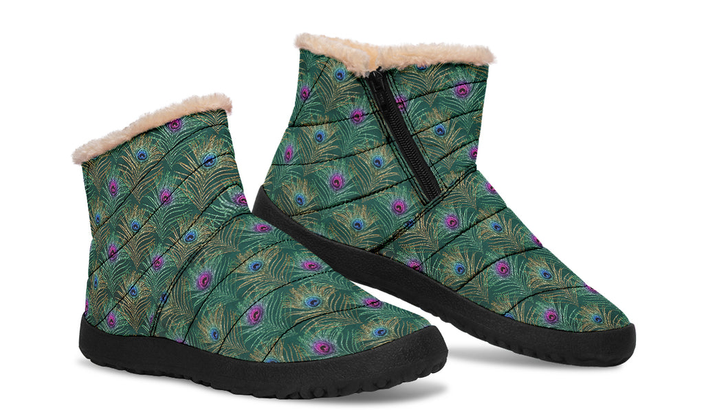Peacock Feathers Faux Fur Ankle Boots