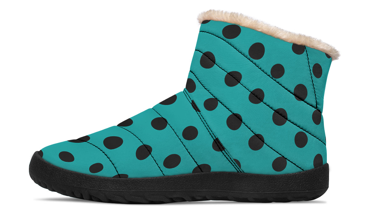 Penny Royal Teal Polka Dot Faux Fur Ankle Boots