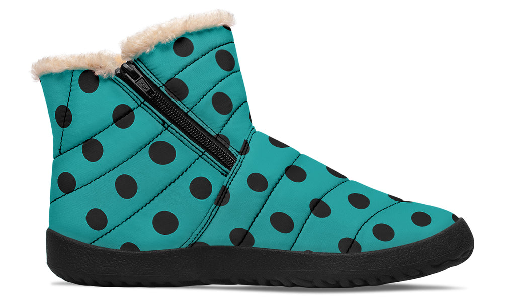 Penny Royal Teal Polka Dot Faux Fur Ankle Boots