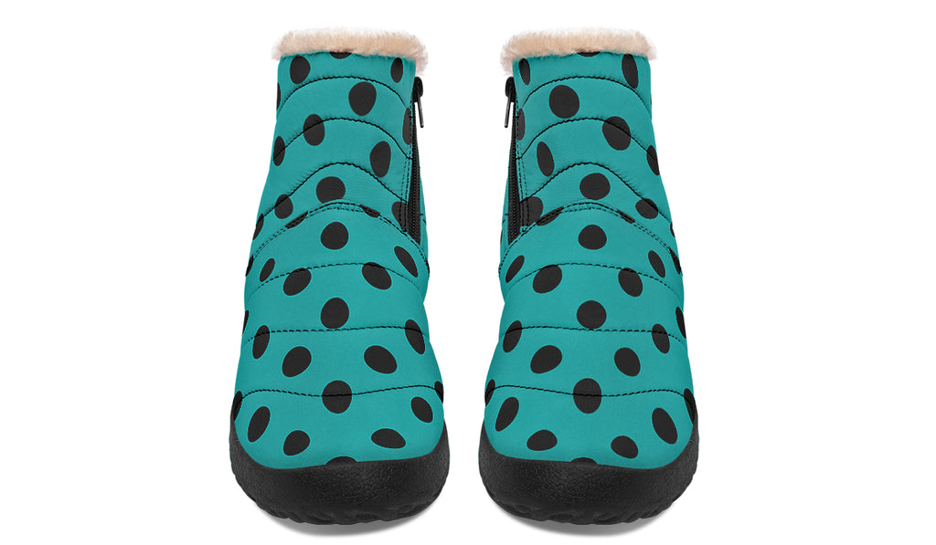 Penny Royal Teal Polka Dot Faux Fur Ankle Boots