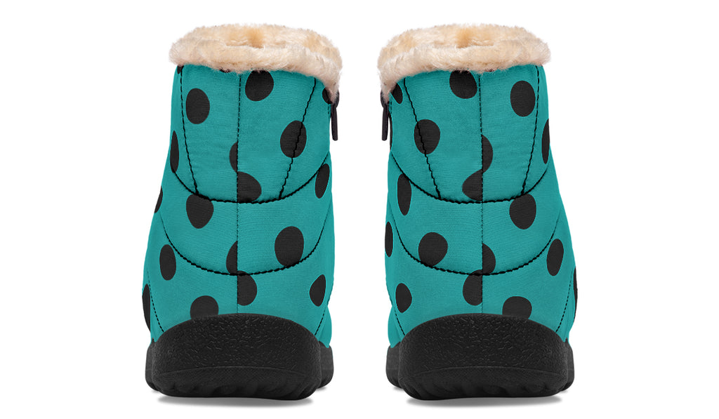 Penny Royal Teal Polka Dot Faux Fur Ankle Boots