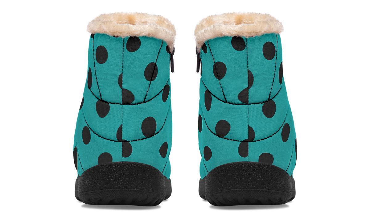 Penny Royal Teal Polka Dot Faux Fur Ankle Boots