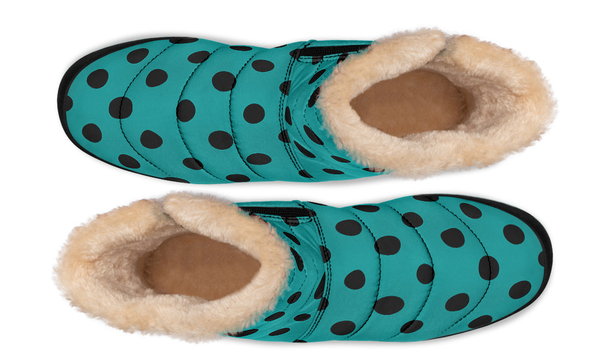 Penny Royal Teal Polka Dot Faux Fur Ankle Boots