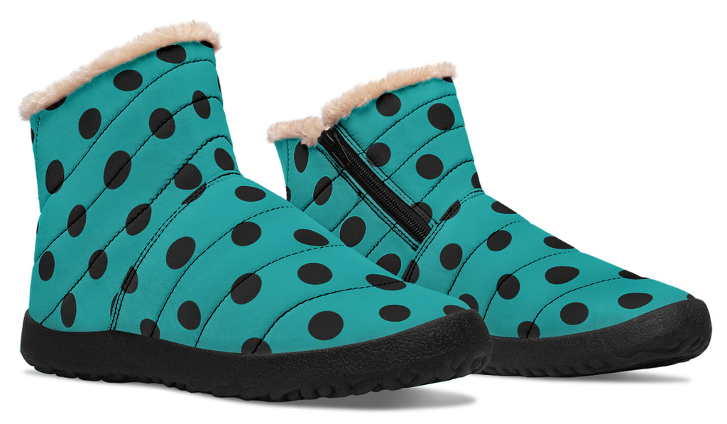 Penny Royal Teal Polka Dot Faux Fur Ankle Boots