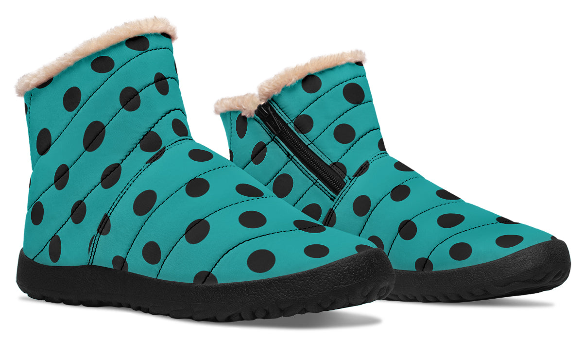 Penny Royal Teal Polka Dot Faux Fur Ankle Boots