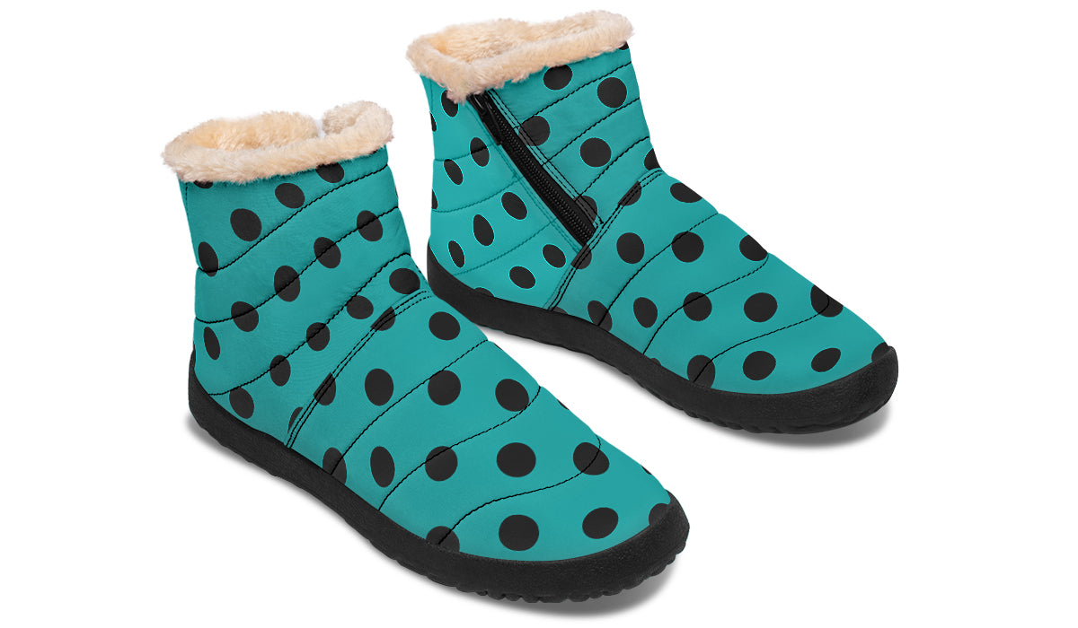 Penny Royal Teal Polka Dot Faux Fur Ankle Boots